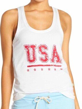 Honeydew intimates Racerback USA Tank Top Color:  White/Red  Size: M